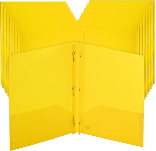 Mr. Pen- Plastic Folders with Pockets and Prongs, 24 Pack, Letter Size, Yellow, Flexible Plastic Folders with Prongs