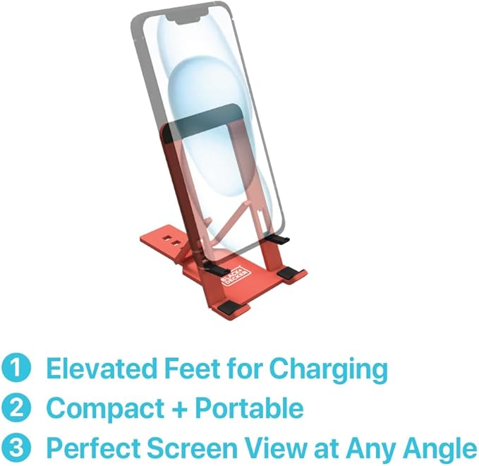 BLACK+DECKER Phone Stand for Desk - Folding Cell Phone Stand Holder - Adjustable and Portable, Folds Down Flat - for Office, Gaming, Bed, Travel - Phone Kickstand Compatible with iPhone (Coral Rose)
