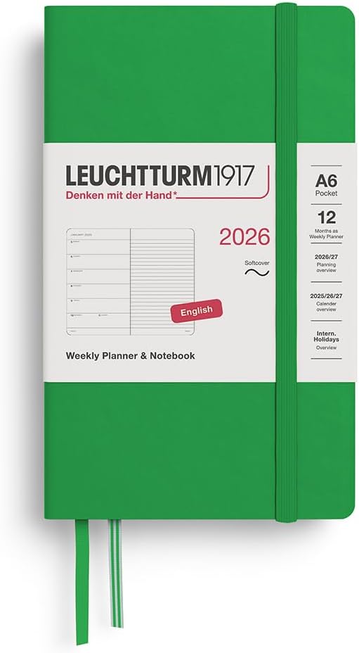 LEUCHTTURM1917 - Weekly Planner & Notebook 2026, Softcover, Pocket (A6), Ruled, Spring Leaf (Jan 1 - Dec 31, 2026)