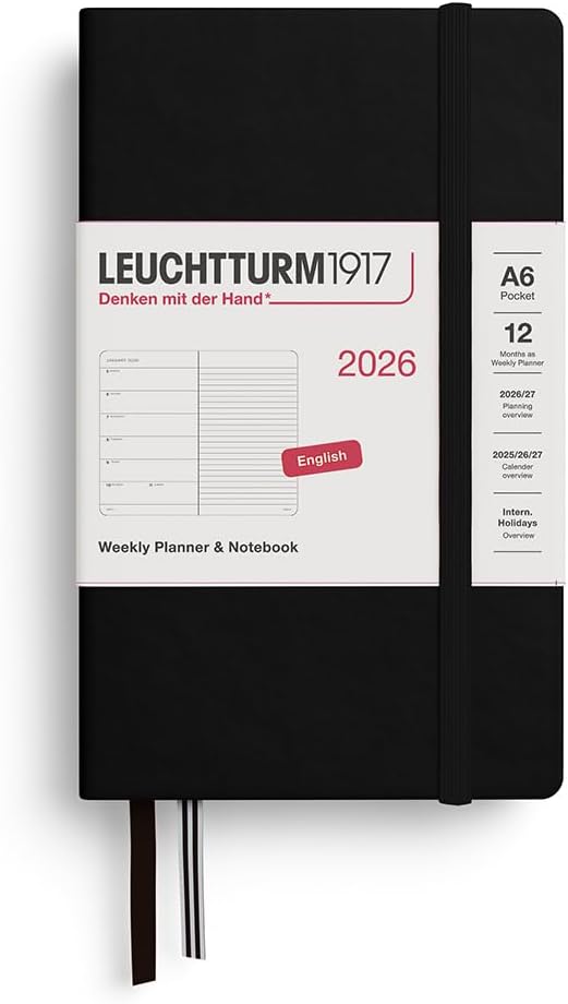 LEUCHTTURM1917 - Weekly Planner & Notebook 2026, Hardcover, Pocket (A6), Ruled, Black (Jan 1 - Dec 31, 2026)