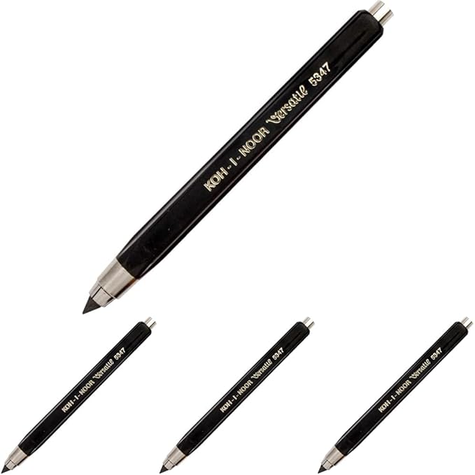 Koh-I-Noor Mechanical Hardtmuth Lead Holder with 5.6mm x 120mm Lead, Black with Clip, 1 Each (5347PN1005KK) (Pack of 4)