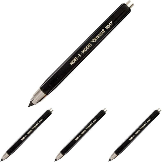 Koh-I-Noor Mechanical Hardtmuth Lead Holder with 5.6mm x 120mm Lead, Black with Clip, 1 Each (5347PN1005KK) (Pack of 4)
