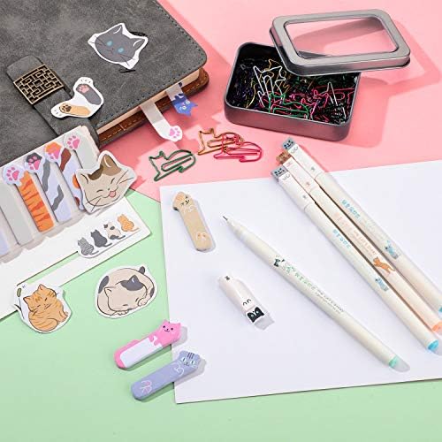 Outus Cat Office Supplies Cute Sticky Notes Paper Clips Gel Ink Pens Cartoon Stickers Party Favor for Cat Lovers Office Supplies(Cute Style)