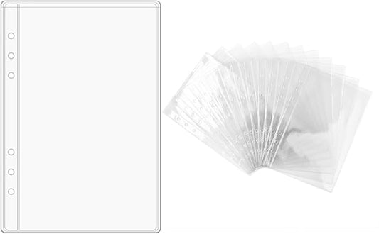 NatSumeBasics 12 A5 Binder Pockets Clear Zipless Cash Budget Envelopes for 6-Ring Notebook Binder Sheet Protectors Organize Photos Cards Bills (A5, Clear)