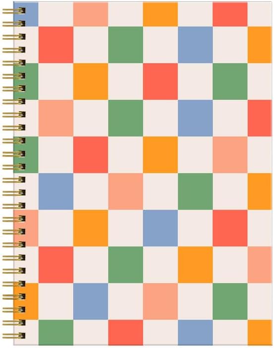 Spiral Journal Notebook for Women,A5 College Ruled Notebooks 6"x 8.4", 120 Pages (60 Sheets) Lined Journal with Premium Thick Paper,Perfect for School Office Home(Retro Colorful Checkered)