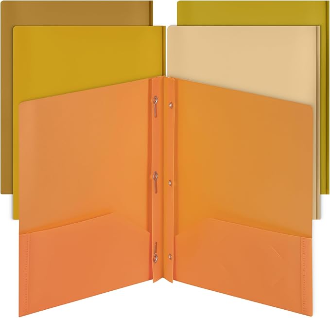 Mr. Pen- Plastic Folders with Pockets and Prongs, 5 Pack, Letter Size, Gold Spectrum, Flexible Plastic Folders with Prongs