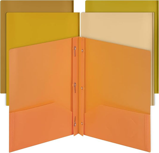 Mr. Pen- Plastic Folders with Pockets and Prongs, 5 Pack, Letter Size, Gold Spectrum, Flexible Plastic Folders with Prongs