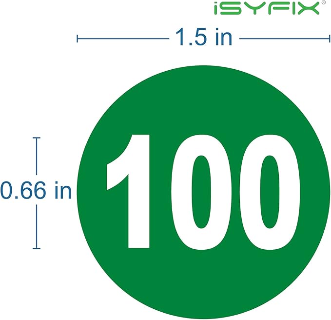 iSYFIX Green Consecutive Number Stickers – 1 to 100, 1.5-inch, 1 set – Vinyl Self Adhesive Premium Decal, Ideal for Inventory, Storage, Organizing, Boxes, Bins, Toolbox, Lockers & More, Indoor/Outdoor