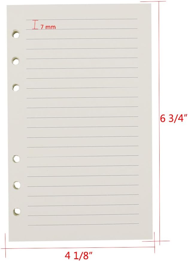6-Ring A6 Binder/Planner Refill Paper, 6 Hole,6 3/4 x 4 1/8 Inches Refillable White Paper for Loose Leaf Binder Notebook Diary Traveler Journal Inserts, 80 Sheets/160 Pages,Lined
