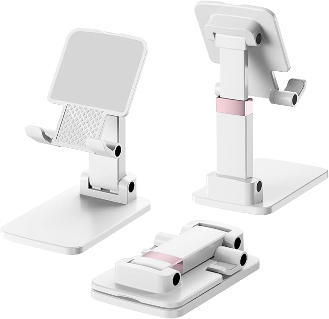 Phone Holder for Desk Cell Phone Holder Height Angle Adjustable Stands, Anti-Slip Base, Compact Design for iPhone Android Devices,White,2Pack