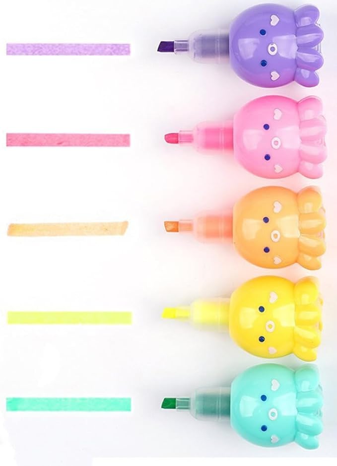 Set of 5 Octopus Color Highlighter Markers with 1 Blue Cap, Highlighter Pens for Office.