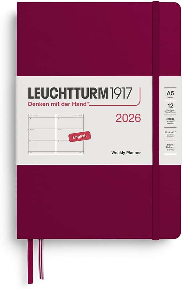 LEUCHTTURM1917 - Weekly Planner 2026, Hardcover, Medium (A5), Port Red (Jan 1 - Dec 31, 2026)