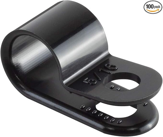 GTSE Black Nylon Plastic Cable Clamps, 5/16" Screw Mounts for Cable, Rope, Tube Management, 100 Pack