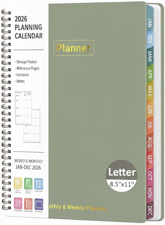 2026 Planner, 8.5" x 11" Weekly and Monthly Large Calendar Planner, Letter Size, Jan - Dec 2026, Hardcover Daily Agenda and Organizers for School Essentials & Office Supplies
