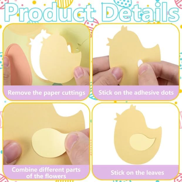 260 Pcs Easter Pre-Cut Cutouts Set, Colorful Bunny Egg Paper Cutting, Assorted Easter Shape Cut-Outs for Festival-Themed Party Bulletin Board Decoration and DIY Crafts Supplies