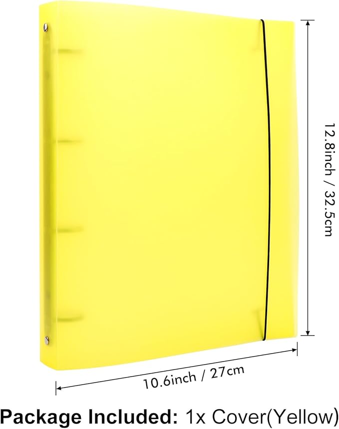 A4 4-Holes Round Ring View Binders Plastic Cover, Refillable Notebook Journal Binder File Folder, Loose Leaf Sheet Protector/DIY Scrapbooking/Binder Cover Protector (Yellow)