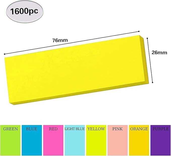Sticky Notes, 1600 Sheets 1 x 3 in Self Sticky Notes Pad Colour Sticky Notes Super Sticky Notes Pad for Office Home School Meeting(8 Colors)
