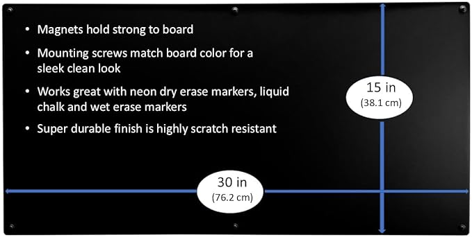 Large Magnetic Board for Wall - Magnet Display Board - Magnetic Bulletin Board - Dry Erase Memo Board- Made in USA (Matte Black, 15" Wx30 L)