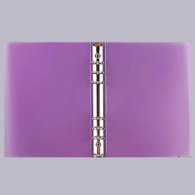 A5 6 Ring Binder Cover Clean Transparent Soft PVC for Refillable Notebook Shell with Snap Button Closure Matte Surface for Stamp & Die Storage Traveler Planner Diary Pages （Purple