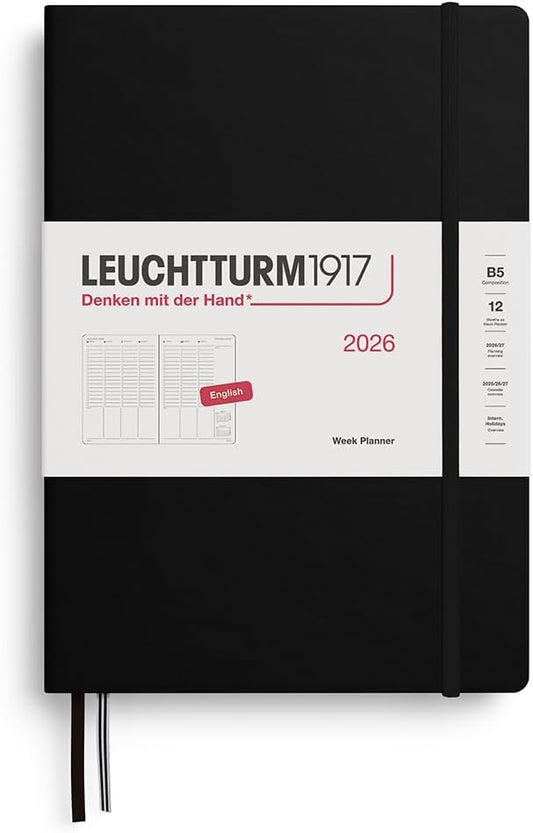 LEUCHTTURM1917 - Week Planner 2026, Hardcover, Composition (B5), Black (Jan 1 - Dec 31, 2026)