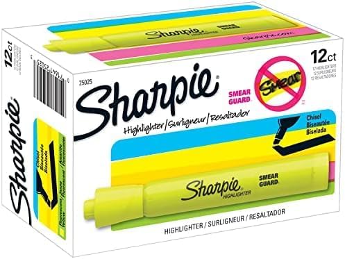 SHARPIE Tank Highlighters Chisel Tip Yellow | Fluorescent | Smear Resistant | For Writing | 12 Count, Pack of 12