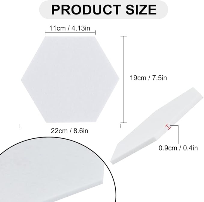 Vuzvuv 6 Pcs Hexagon Bulletin Board with 50 Pushpins & Sticky Note Adhesive Cork Board for Wall，Felt Pin Board for School，Office Decor（Black White Grey）