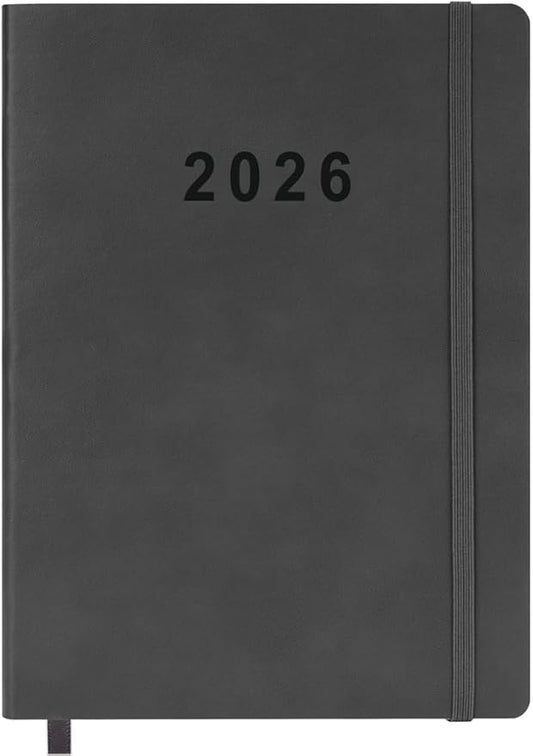2026 Planner - Weekly and Monthly Planner, Jan 2026 - Dec 2026, Vegan Leather Cover, Elastic Closure, 7”x9.25”, Grey