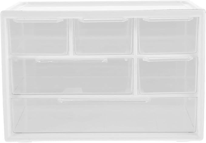6 Pcs Small Drawer Organizer for Desk, Mini Desktop Drawer Organizer with 6 Clear Drawers, Plastic Desktop Craft Storage Box for Desk Office School Home 7.1" x 3. 8" x 4.6" (White)