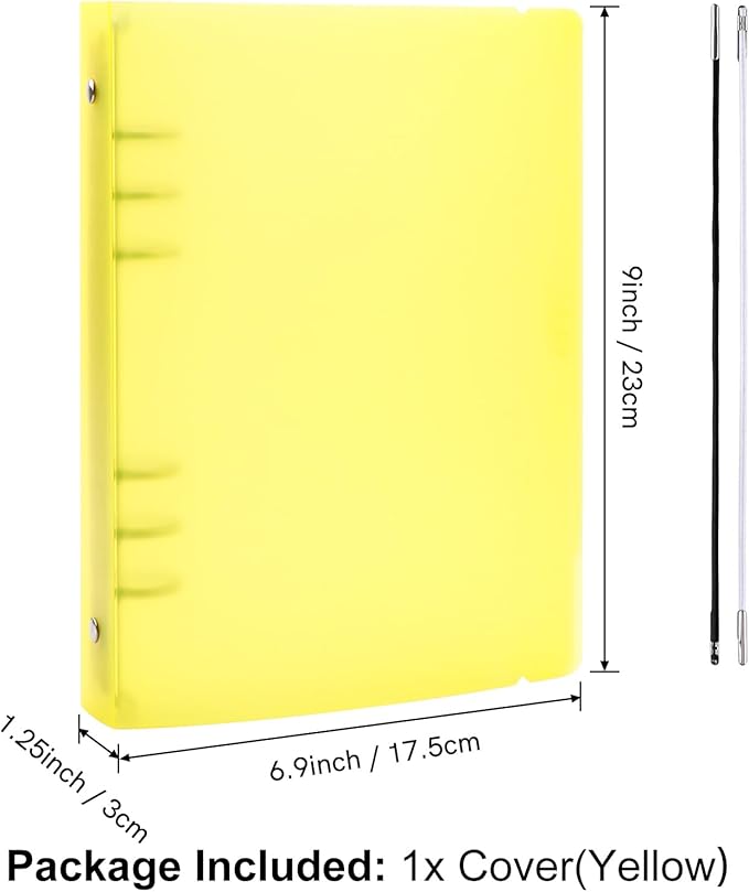 A5 6 Ring Binder Cover with Snap Button Closure Loose Leaf Folders Journal Notebook File Shell Protector for 6 Hole Planner Pages Refill Insert DIY Scrapbooking Stamp & Die Storage (Yellow)