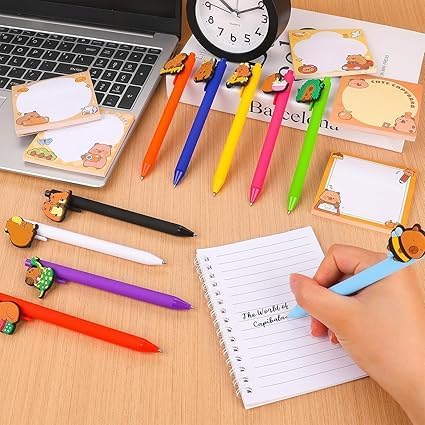 40 Pcs Capybara Sticky Notes with Pens Cartoon Black Ink Pens&Small Memo Pads Capybara Stationery Sets for Office Home