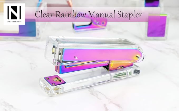 Clear Acrylic Rainbow Stapler Colorful Desktop Staplers with Classic Modern Design Sleek Office and Desk Accessories Gift Idea (Rainbow)
