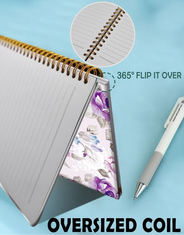 Spiral Journal Notebook for Women,A5 College Ruled Notebooks 6"x 8.4", 120 Pages (60 Sheets) Lined Journal with Premium Thick Paper,Perfect for School Office Home(Watercolor Flowers Rose Lavender)