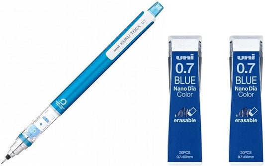 Uni Mechanical Pencil Kurutoga Standard 0.7mm Blue (M74501P.33)+ Lead Nano Dia Color 0.7mm Blue (U07202NDC.33) 2set