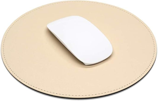 ProElife Cute Round Mouse Pad Mat Waterproof PU Leather 8.66-Inch Mousepad with Anti-Skid Base Stitched Edge for Home Office Gaming Computer Laptop Accessories (Apricot)