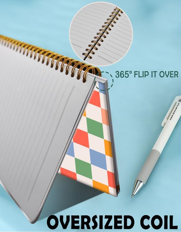 Spiral Journal Notebook for Women,A5 College Ruled Notebooks 6"x 8.4", 120 Pages (60 Sheets) Lined Journal with Premium Thick Paper,Perfect for School Office Home(Retro Colorful Checkered)