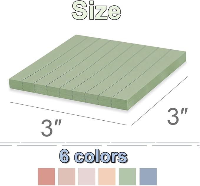 (24 Pack) Lined Sticky Notes 3x3 in,Notepads with Lines,Ruled Stickies Super Sticking Power,Office School Memo Note Pads Vintage Colors,Post on Windows Doors,Recyclable,Easy to Write on
