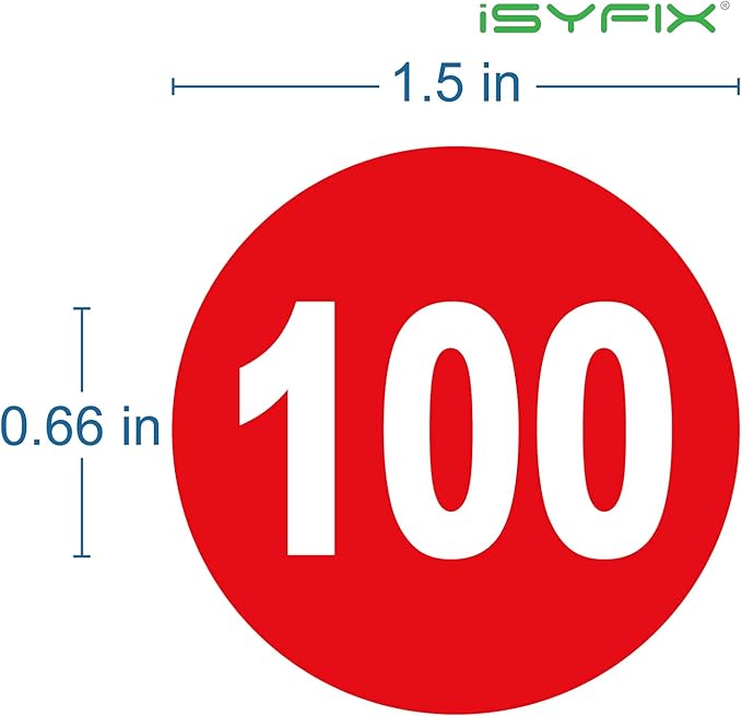iSYFIX Red Consecutive Number Stickers – 1 to 100, 1.5-inch, 1 Set – Vinyl Self Adhesive Premium Decal, Ideal for Inventory, Storage, Organizing, Boxes, Bins, Toolbox, Lockers & More, Indoor/Outdoor