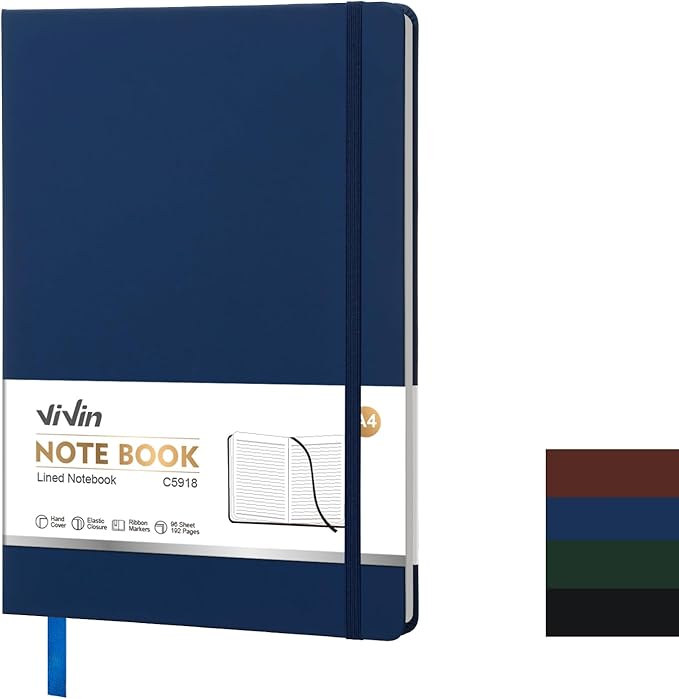 ViVin A4 College Ruled Notebook for Work, 8.5" x 11" Leather Hardcover Journal,192 Pages Professional Lined Notebook for Office & Business