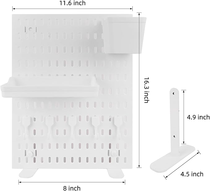Desk Pegboard Combination Kit,Desk Organizer for Home Office,Plastic Peg Board with 7 Accessories Hooks Shelf Baskets, 16.5" x 11.8"