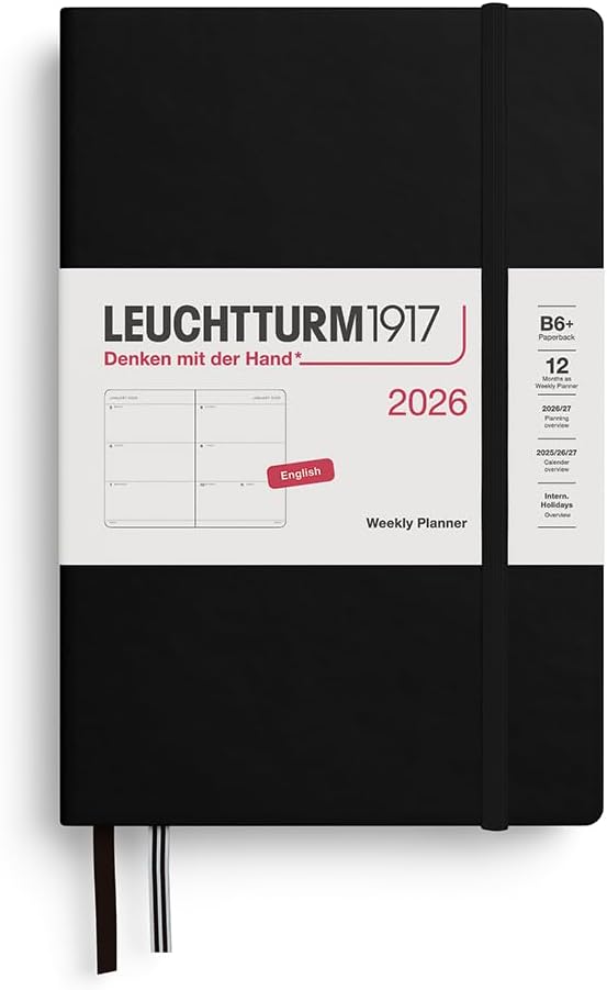 LEUCHTTURM1917 - Weekly Planner 2026, Hardcover, Paperback (B6+), Black (Jan 1 - Dec 31, 2026)