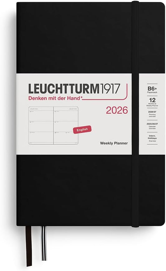 LEUCHTTURM1917 - Weekly Planner 2026, Hardcover, Paperback (B6+), Black (Jan 1 - Dec 31, 2026)