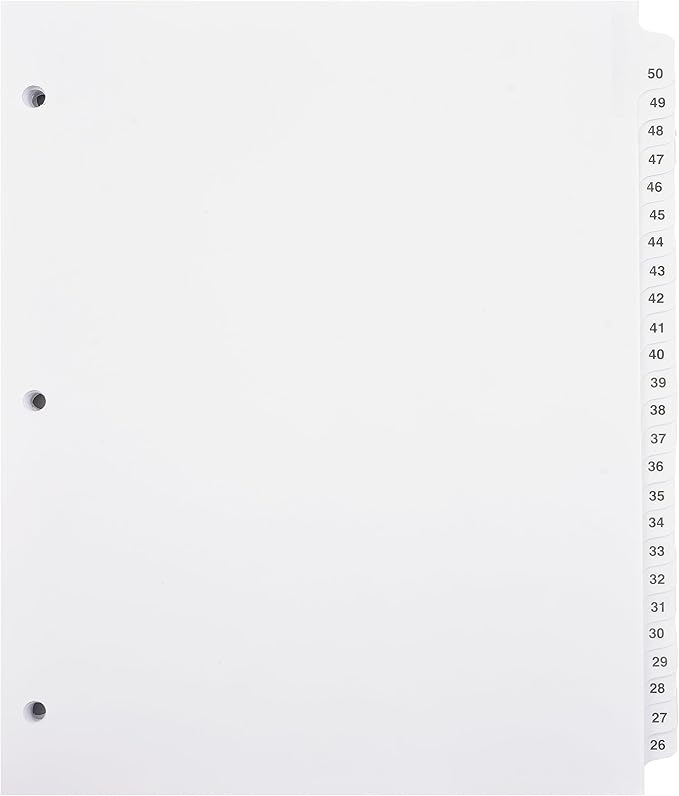 Exhibitindexes® Numbered Dividers 1-50 Punched - AVE Style Bold Tabs - Side Collated Exhibit Tabs - Made in The USA | Letter Size - 1-50 - Sets