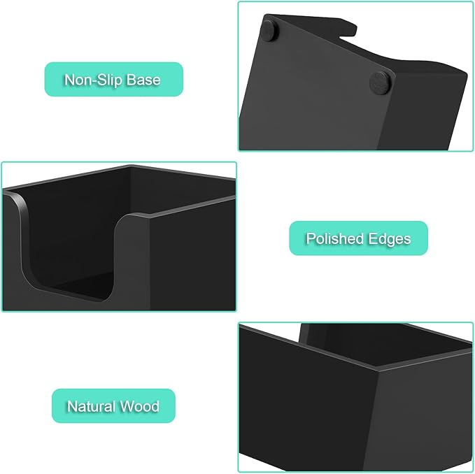 Bivvclaz Wood Sticky Note Holder, 3 x 3 Inch Post It Note Dispenser for Office Desk Accessories, Self Stick Note Pad Holder, Memo Pad Holder Dispenser Organizer for School Office Desk Supplies, Black