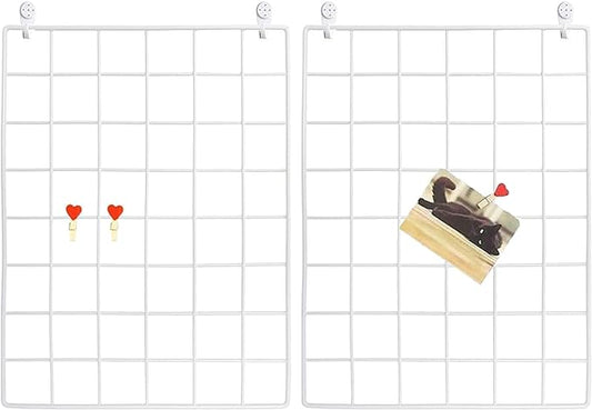GBYAN Wall Grid 2 Pack Wire Photo Grid Panels Memo Board Wall Organizer (White)