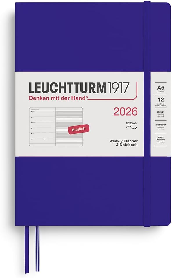 LEUCHTTURM1917 - Weekly Planner & Notebook 2026, Softcover, Medium (A5), Ruled, Ink (Jan 1 - Dec 31, 2026)
