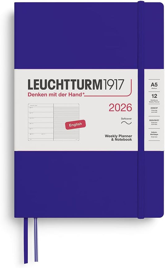 LEUCHTTURM1917 - Weekly Planner & Notebook 2026, Softcover, Medium (A5), Ruled, Ink (Jan 1 - Dec 31, 2026)