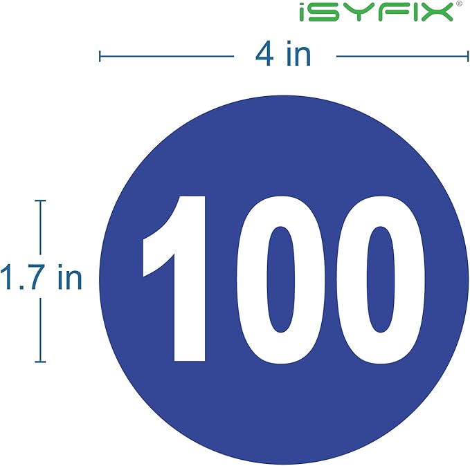 iSYFIX Blue Consecutive Number Stickers – 1 to 100, 4-inch, 1 Set – Vinyl Self Adhesive Premium Decal, Ideal for Inventory, Storage, Organizing, Boxes, Bins, Toolbox, Lockers & More, Indoor/Outdoor