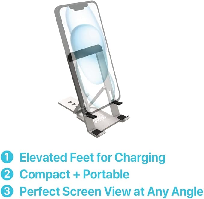 BLACK+DECKER Phone Stand for Desk - Folding Cell Phone Stand Holder - Adjustable and Portable, Folds Down Flat - for Office, Gaming, Bed, Travel - Phone Kickstand Compatible with iPhone