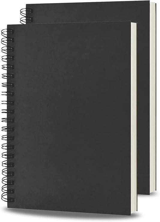 BoAn Spiral Notebooks Journal 8.5” x 11”, 2 Pack A4 Large Note Book for Women & Men, The Notebook for Work Note Taking Journals Sketch Book 76 Pages / 38 Sheets sketchbook Soft Cover Black Paper
