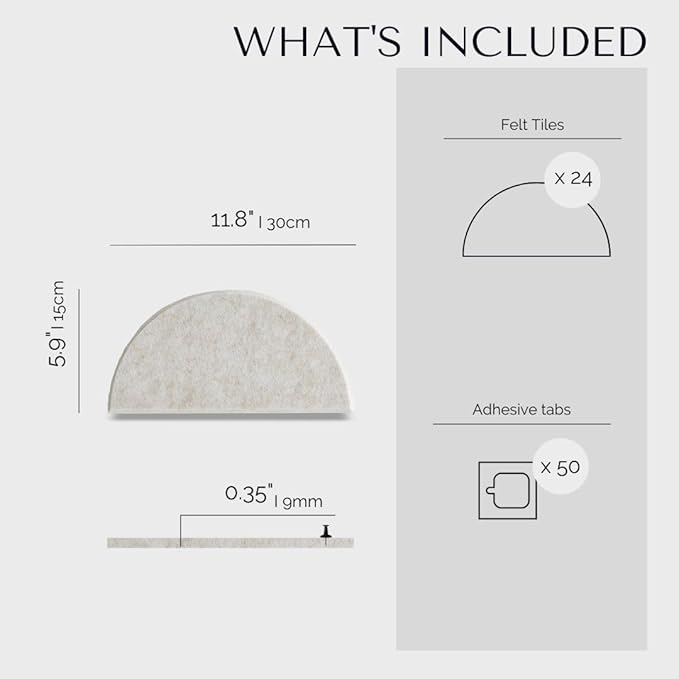 Large Bulletin Board Kit 48x36- Minimalist Wall Art to Replace Your Old Cork Boards for Walls for Office Decor - 24-Pack Semi-Circle Felt Wall Tiles for Home Office Décor (Limestone)